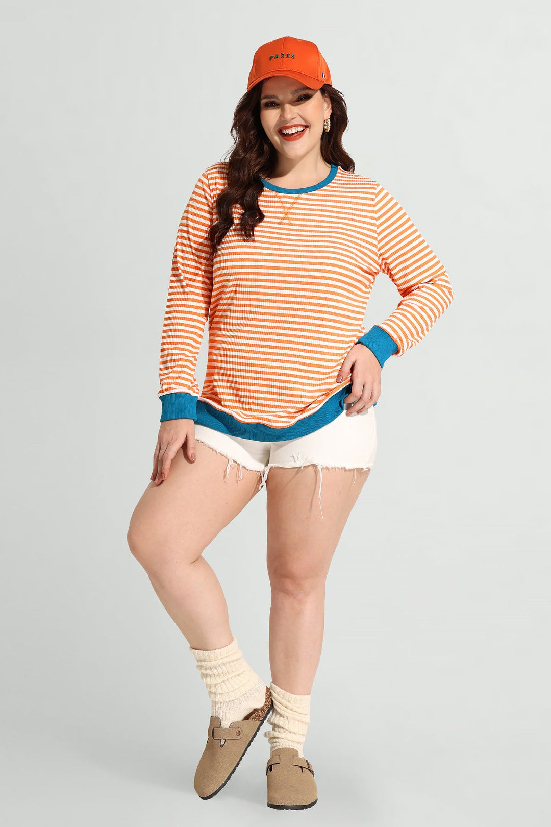 Stripe Patchwork Elastic Long Sleeve Sweatshirt