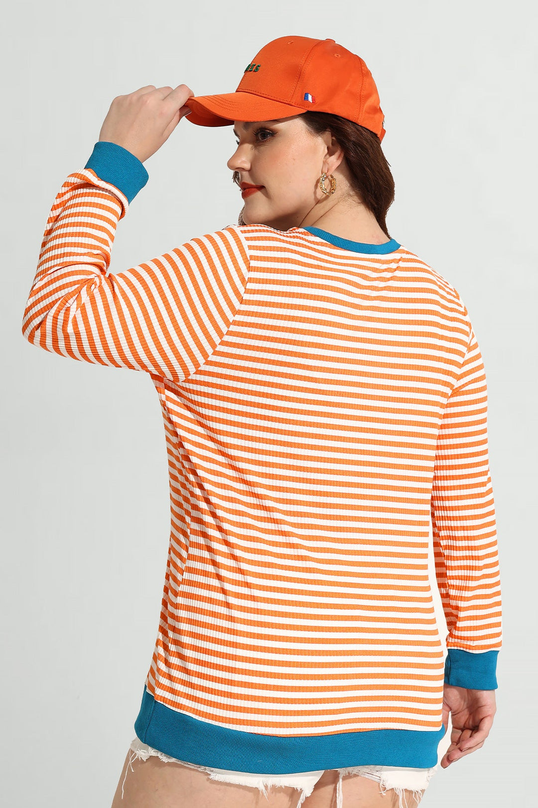 Stripe Patchwork Elastic Long Sleeve Sweatshirt