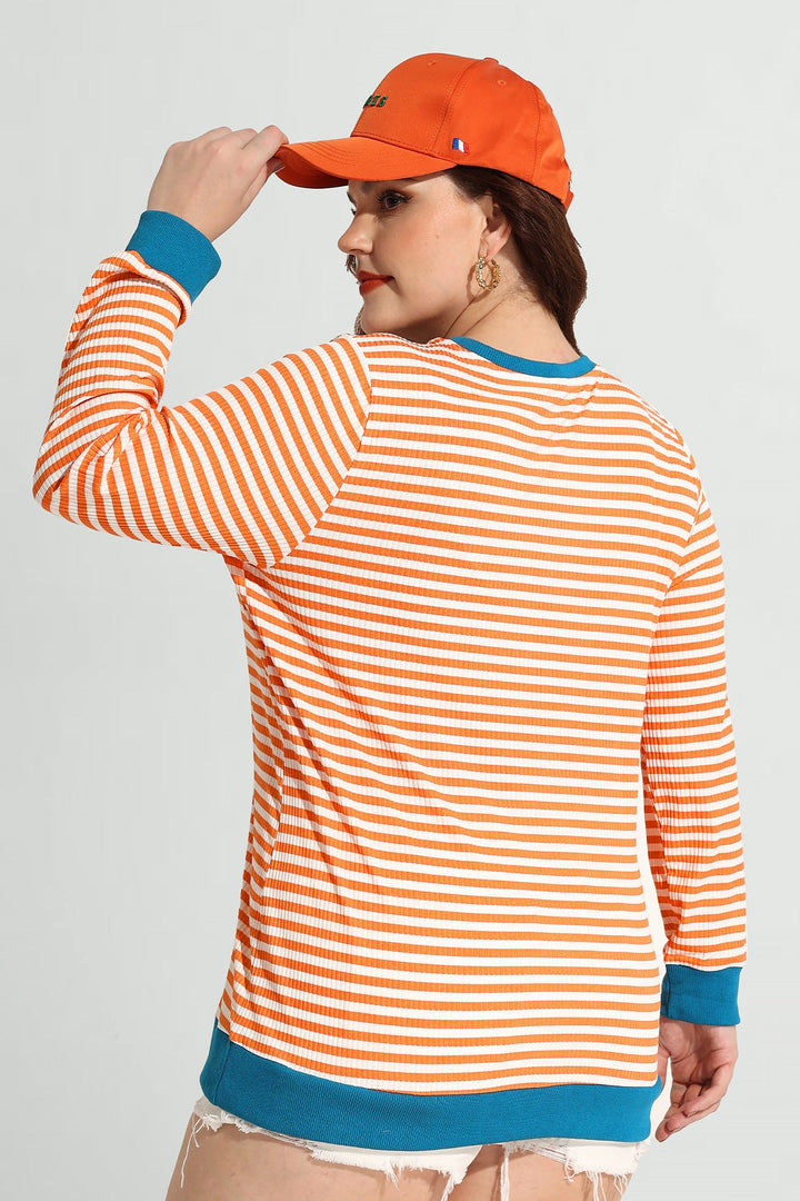 Stripe Patchwork Elastic Long Sleeve Sweatshirt
