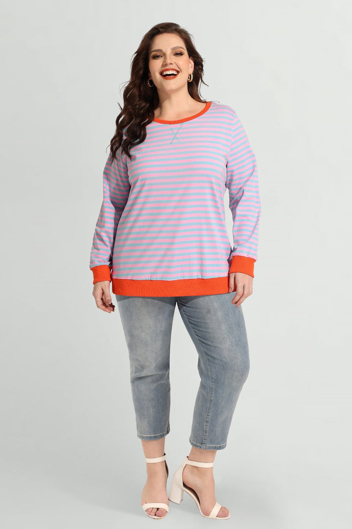Stripe Patchwork Elastic Long Sleeve Sweatshirt