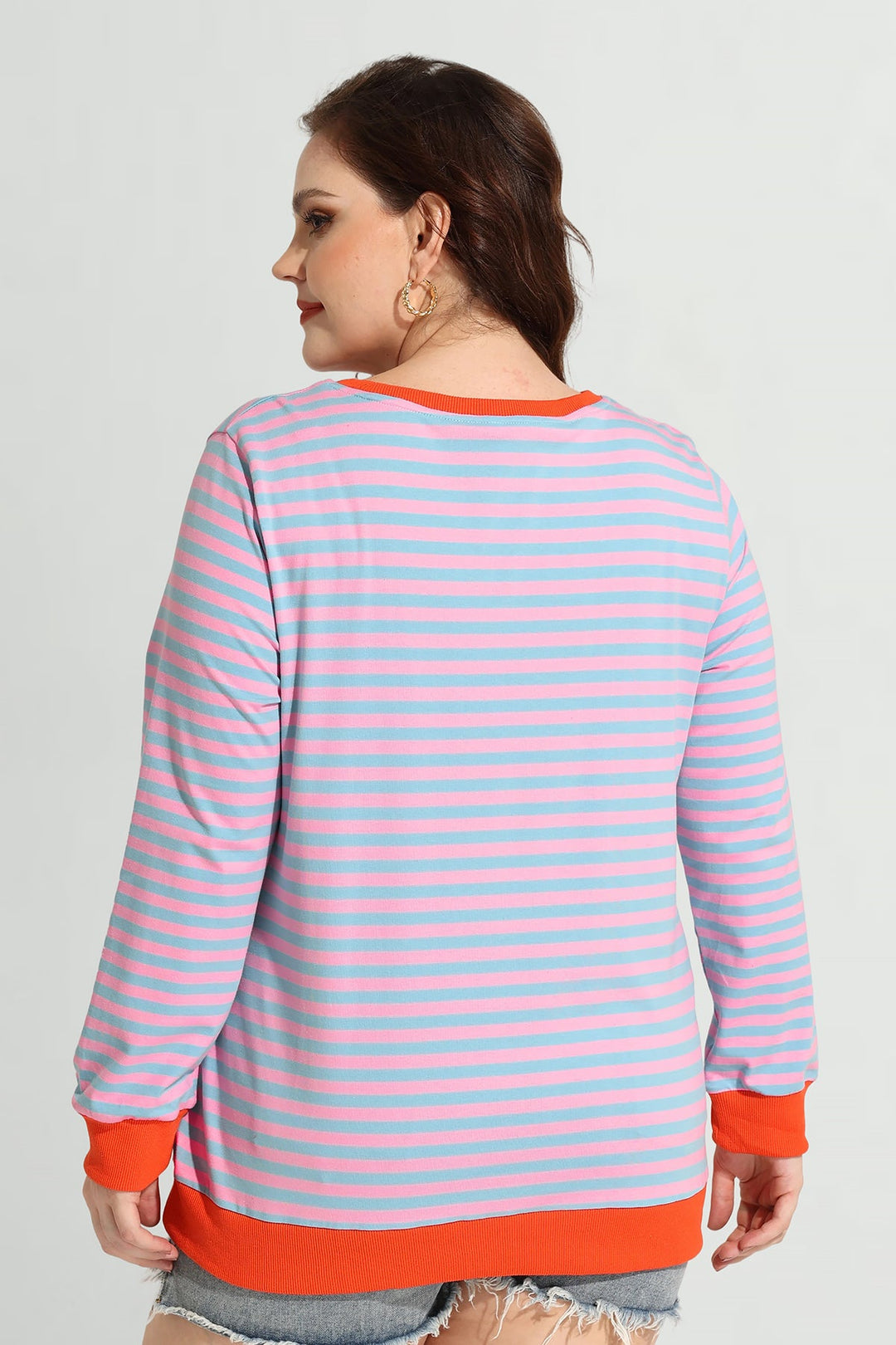 Stripe Patchwork Elastic Long Sleeve Sweatshirt