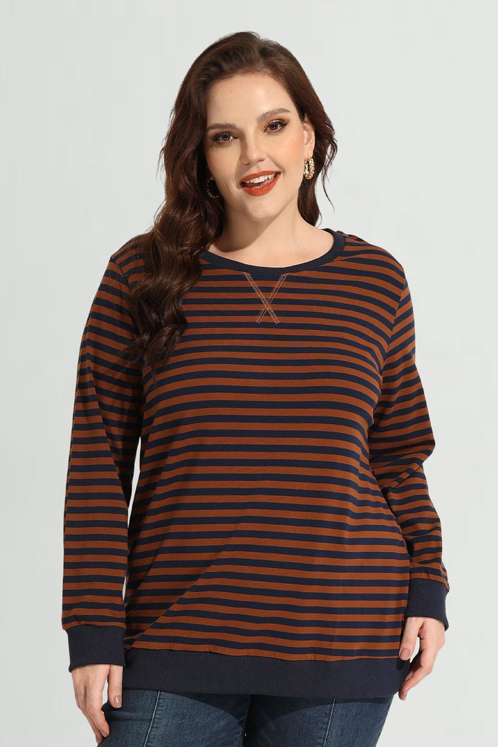 Stripe Patchwork Elastic Long Sleeve Sweatshirt