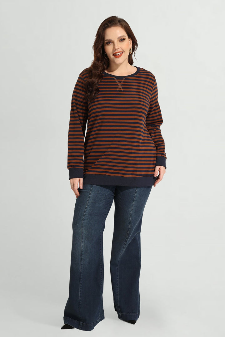 Stripe Patchwork Elastic Long Sleeve Sweatshirt