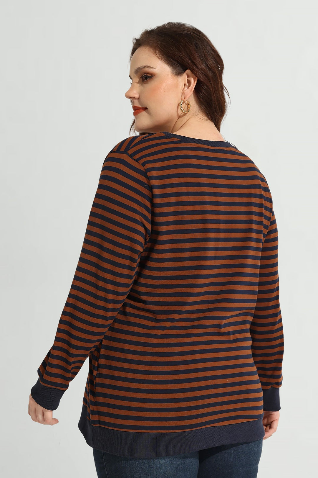 Stripe Patchwork Elastic Long Sleeve Sweatshirt