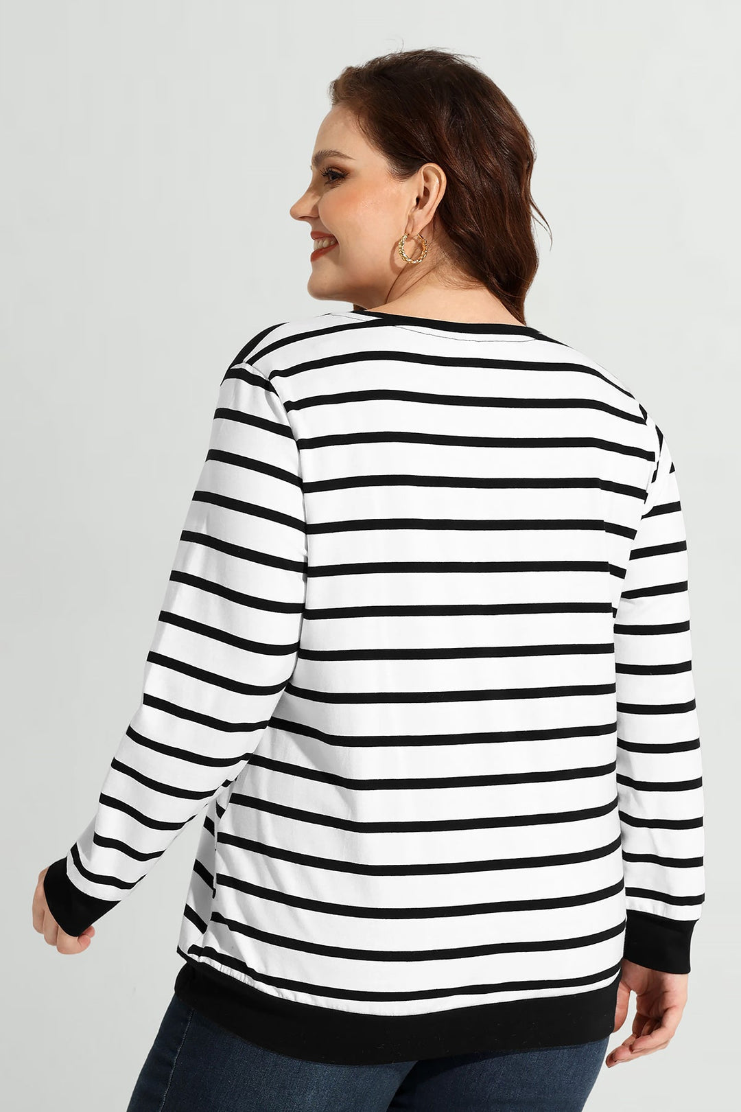 Colorblock Striped Button Detail Sweatshirt