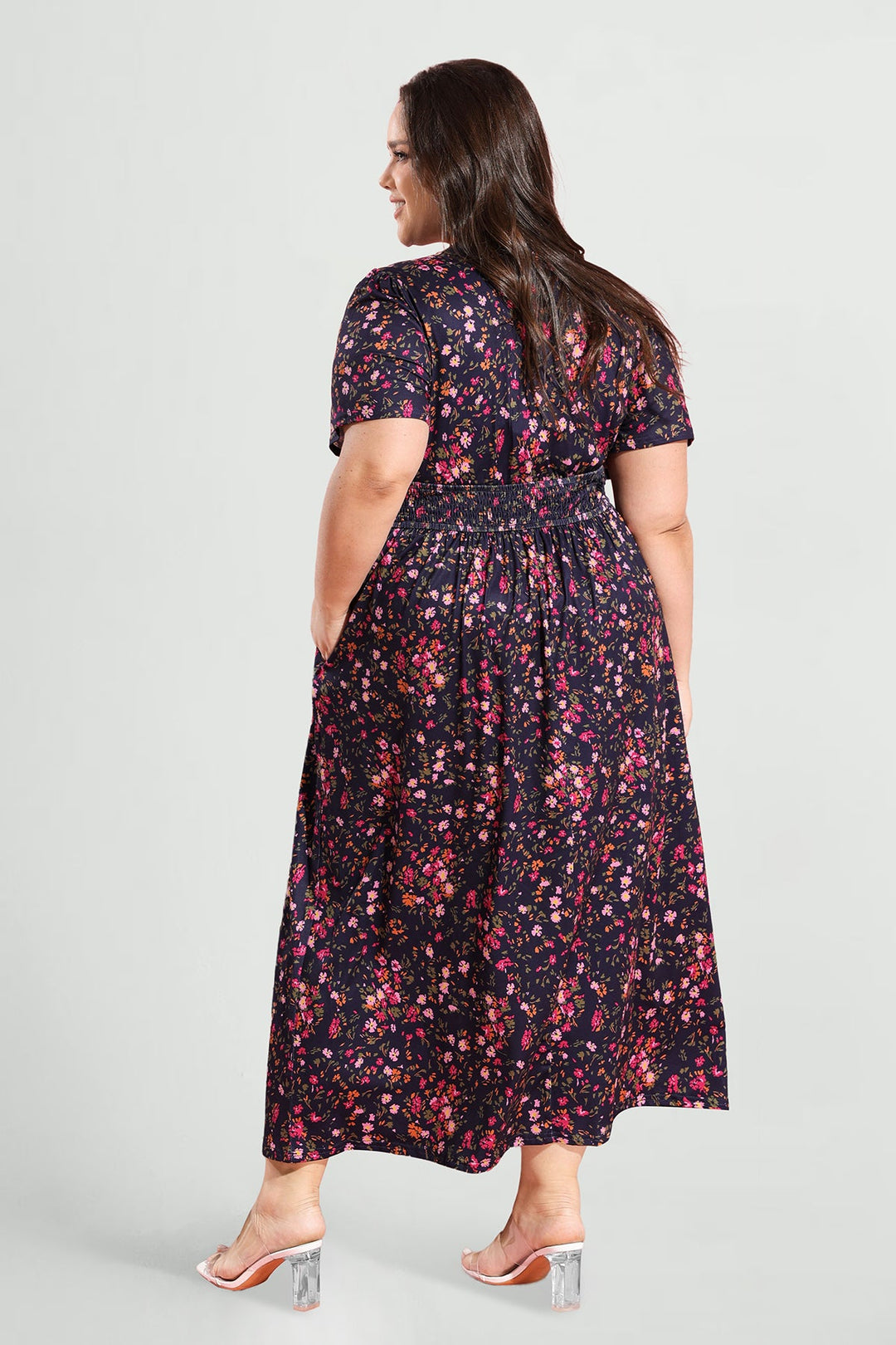 Pockets Smocked Waist Stars Print A-line Maxi Dress