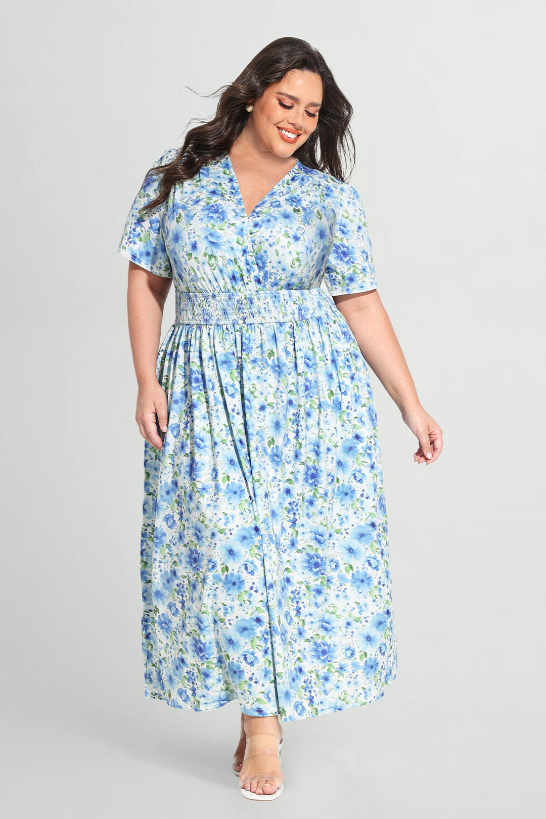 Pockets Smocked Waist Stars Print A-line Maxi Dress