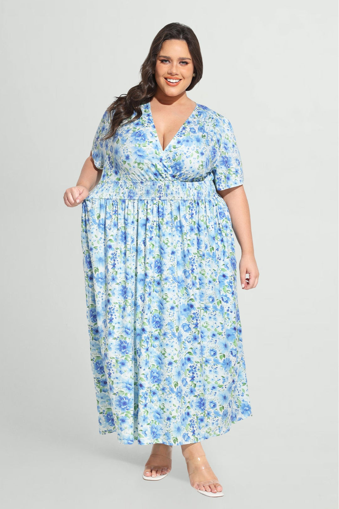 Pockets Smocked Waist Stars Print A-line Maxi Dress