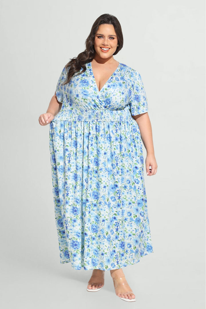Pockets Smocked Waist Stars Print A-line Maxi Dress
