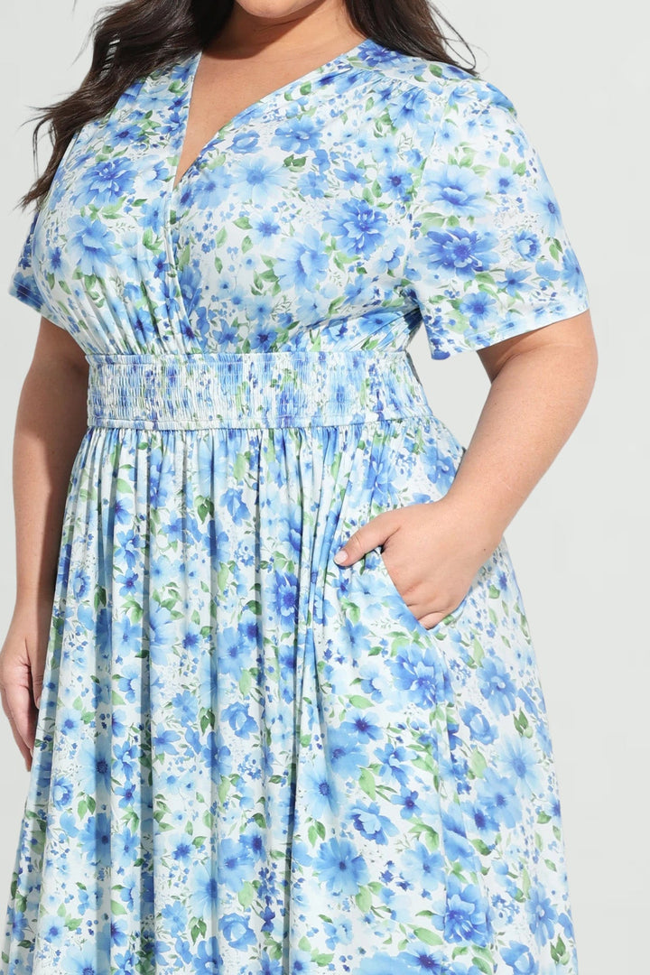 Pockets Elasticated Waist Floral A-line Maxi Dress