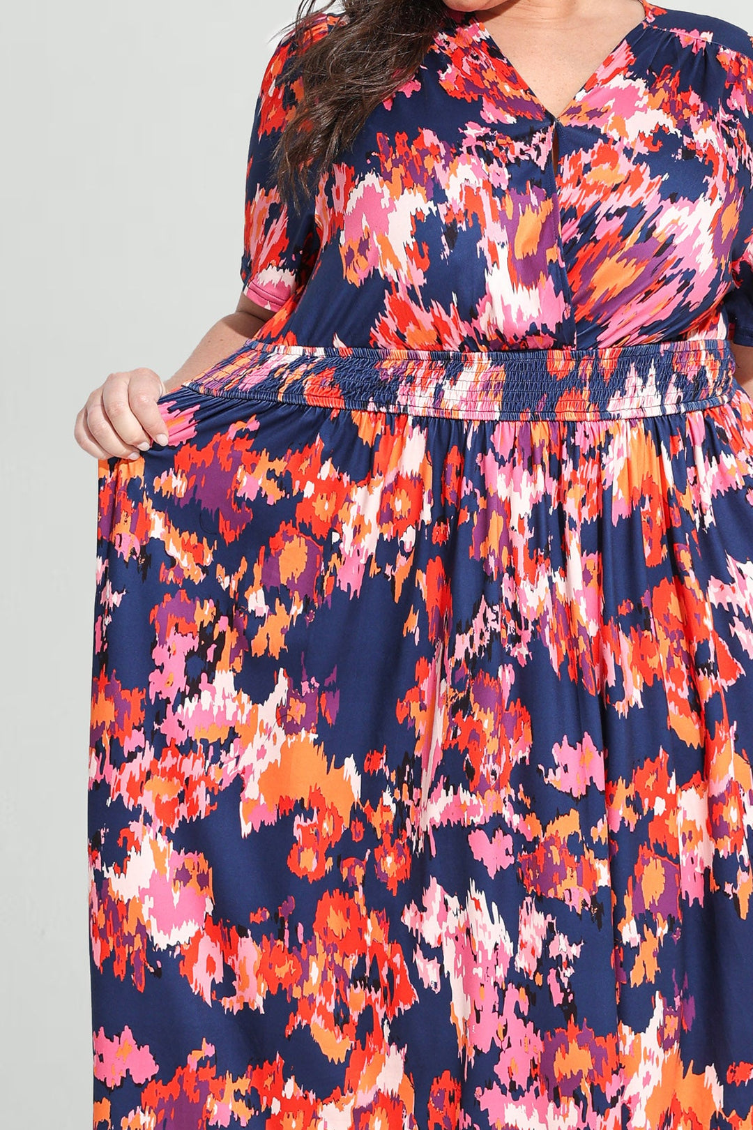 Pockets Elasticated Waist Pink Floral A-line Maxi Dress