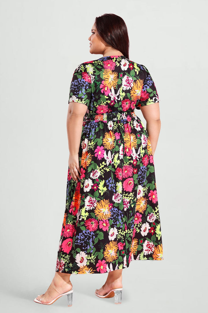 Pockets Smocked Waist Stars Print A-line Maxi Dress