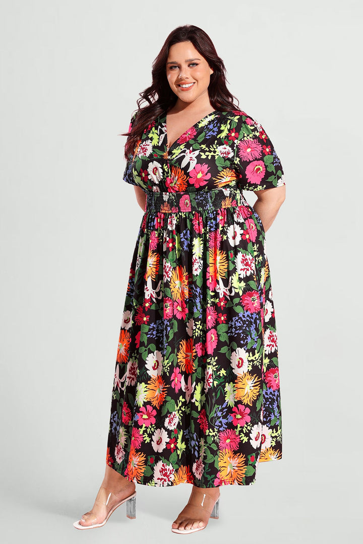 Pockets Elasticated Waist Floral A-line Maxi Dress