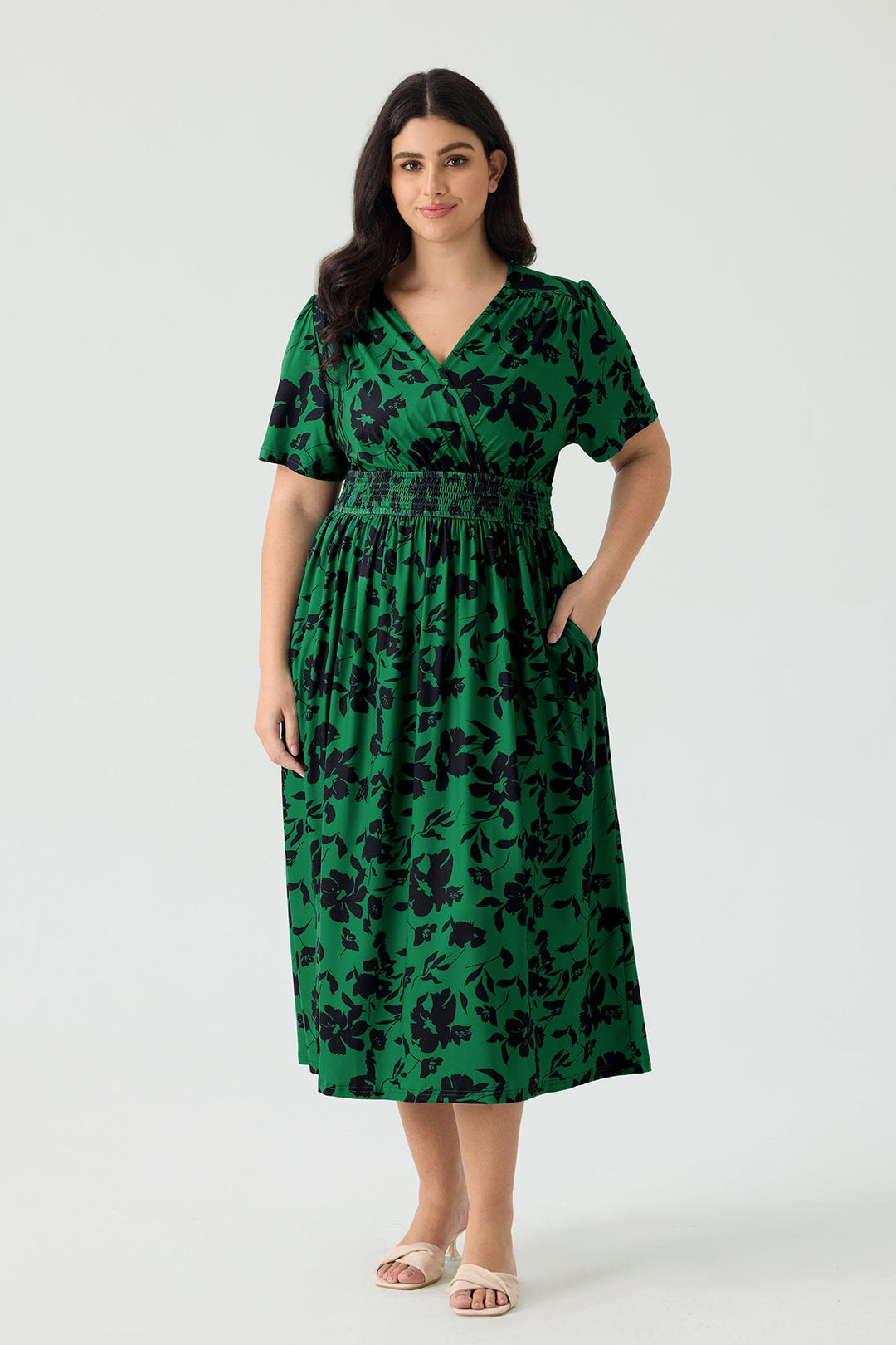 Pockets Elasticated Waist Floral A-line Maxi Dress