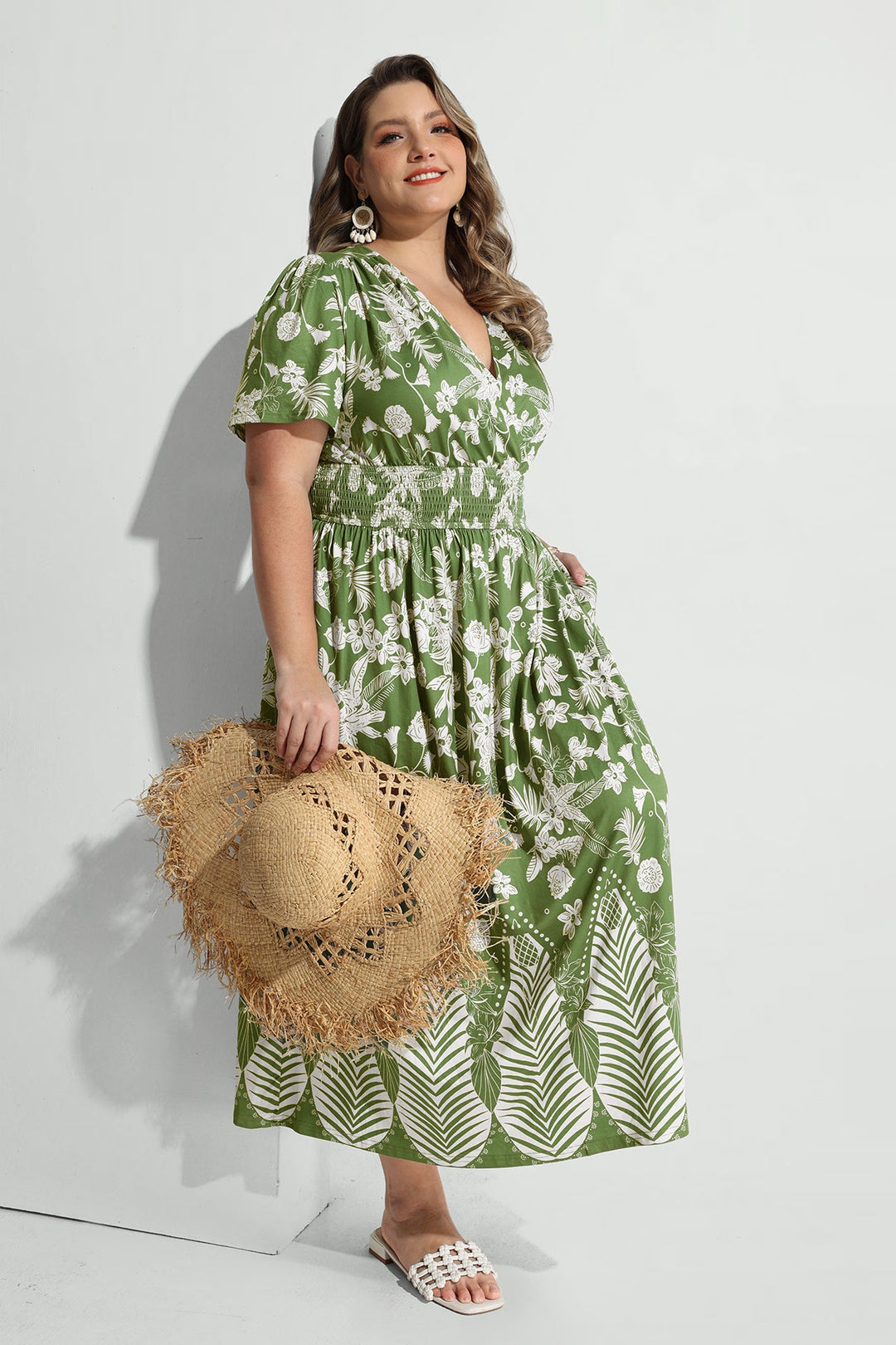 Pockets Smocked Waist Stars Print A-line Maxi Dress