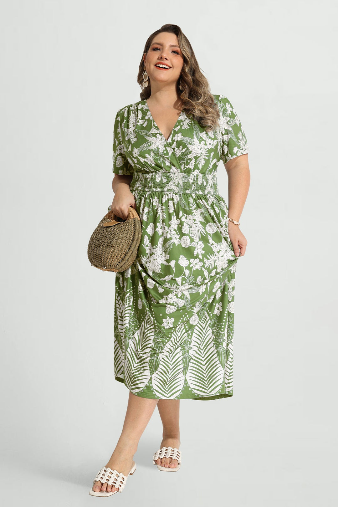 Pockets Smocked Waist Red Plaid A-line Maxi Dress