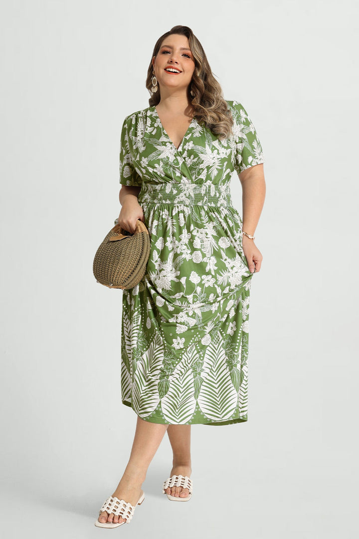 Pockets Smocked Waist Red Plaid A-line Maxi Dress