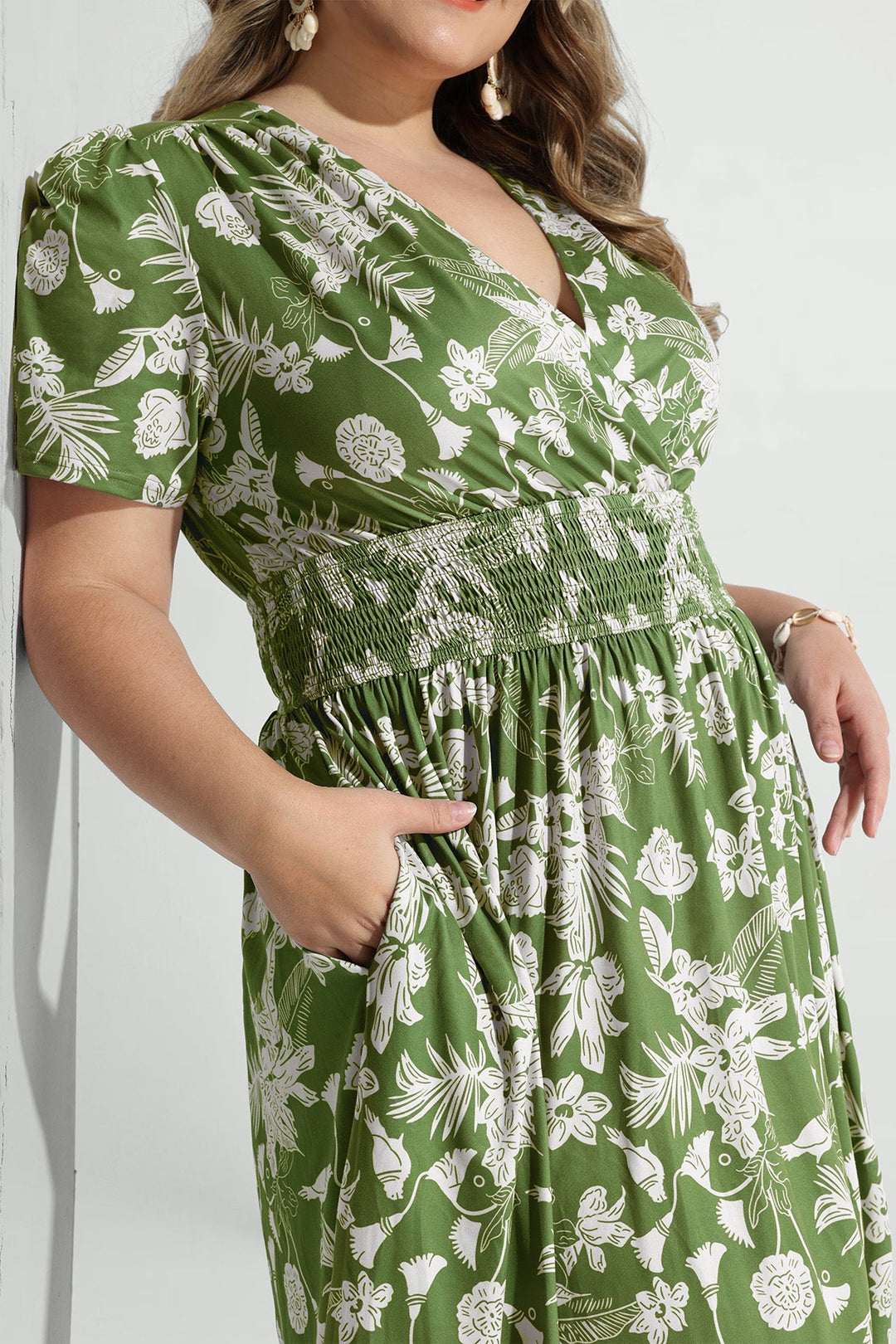 Pockets Smocked Waist Red Plaid A-line Maxi Dress