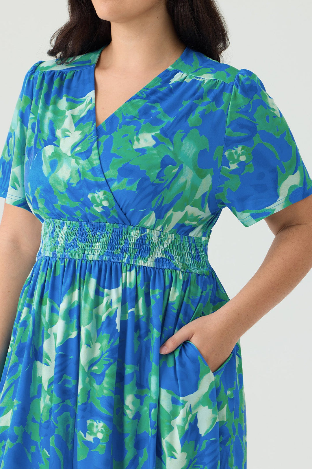 Pockets Elasticated Waist Floral A-line Maxi Dress