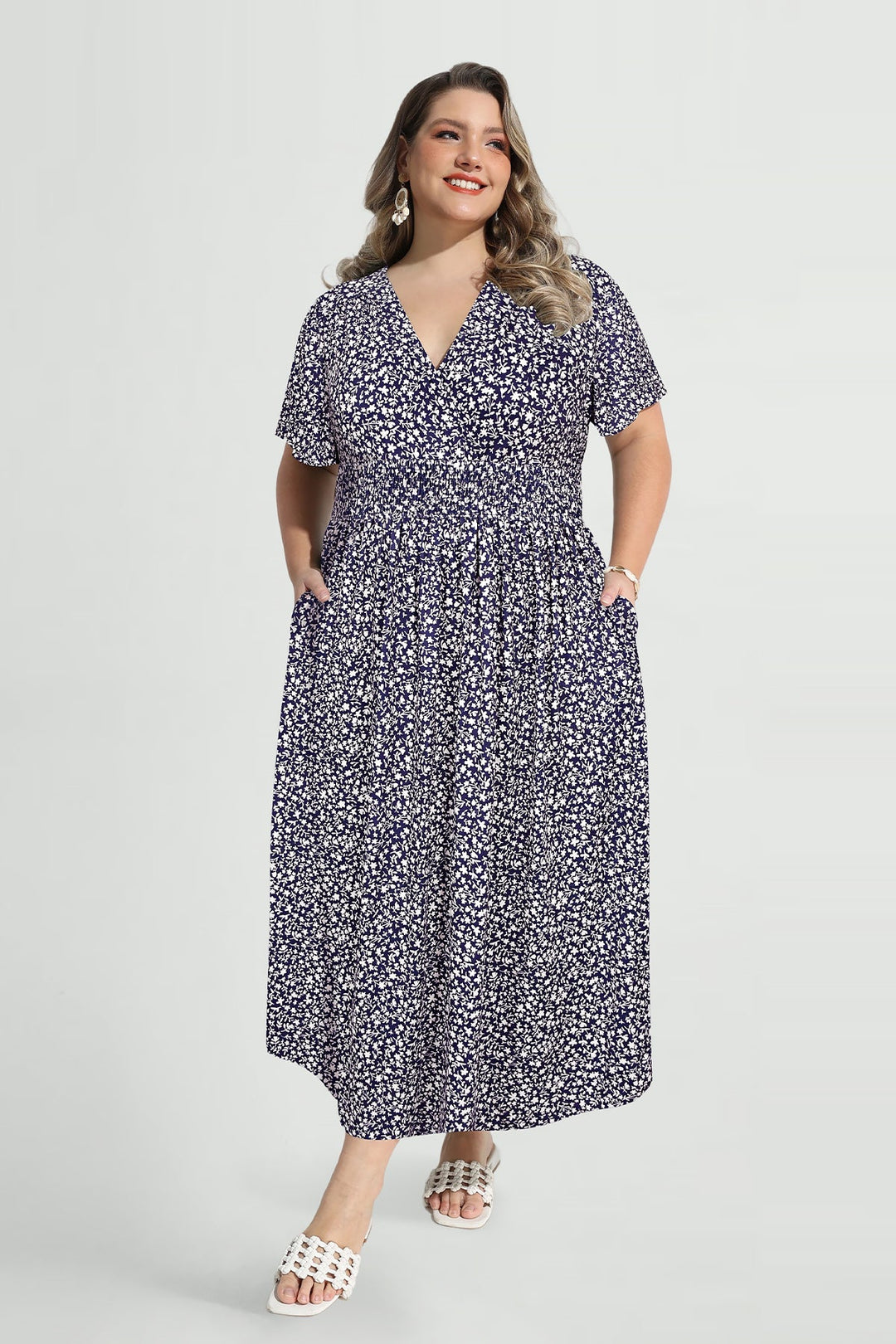 Pockets Elasticated Waist Floral A-line Maxi Dress