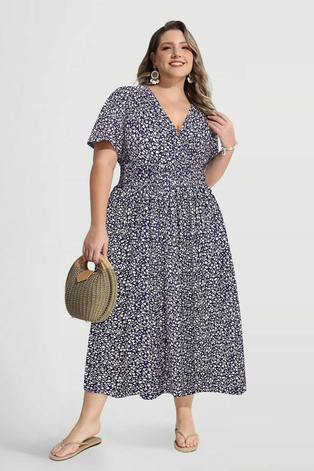 Pockets Elasticated Waist Floral A-line Maxi Dress