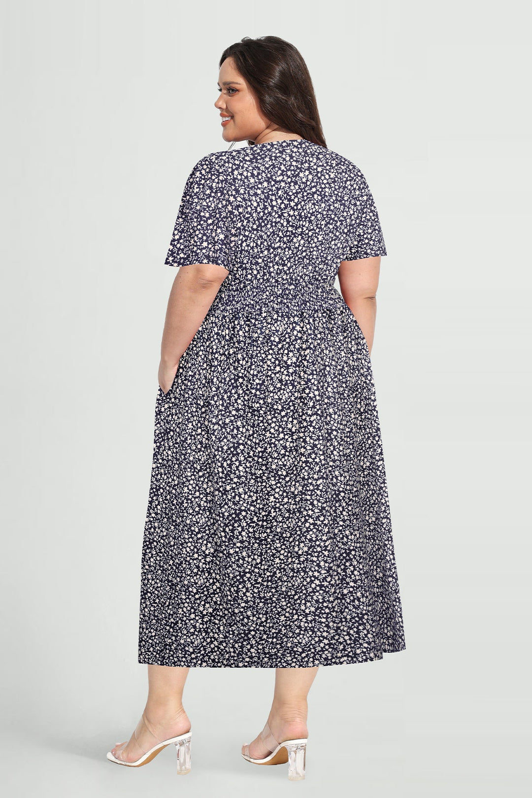 Pockets Elasticated Waist Floral A-line Maxi Dress