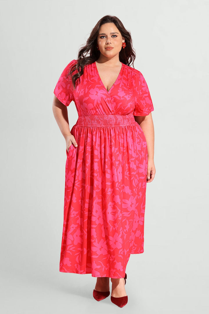 Pockets Smocked Waist Stars Print A-line Maxi Dress