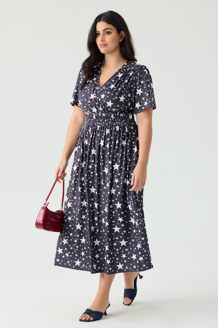 Pockets Smocked Waist Red Plaid A-line Maxi Dress