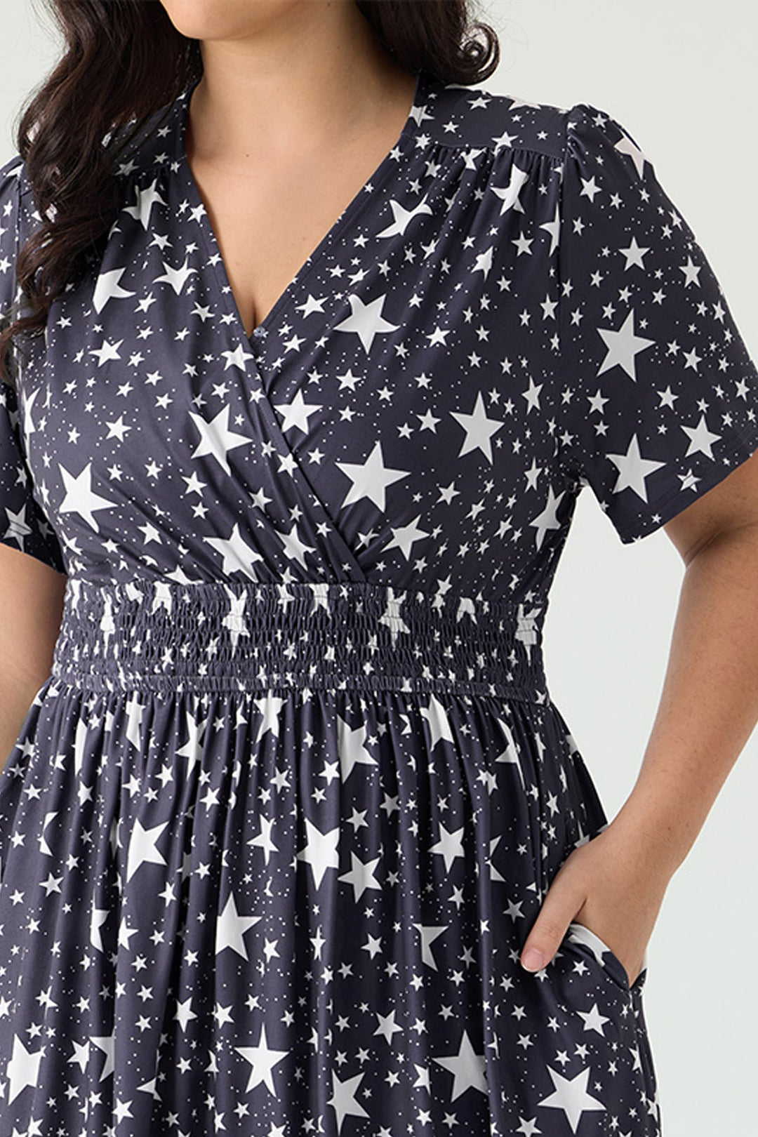 Pockets Smocked Waist Stars Print A-line Maxi Dress