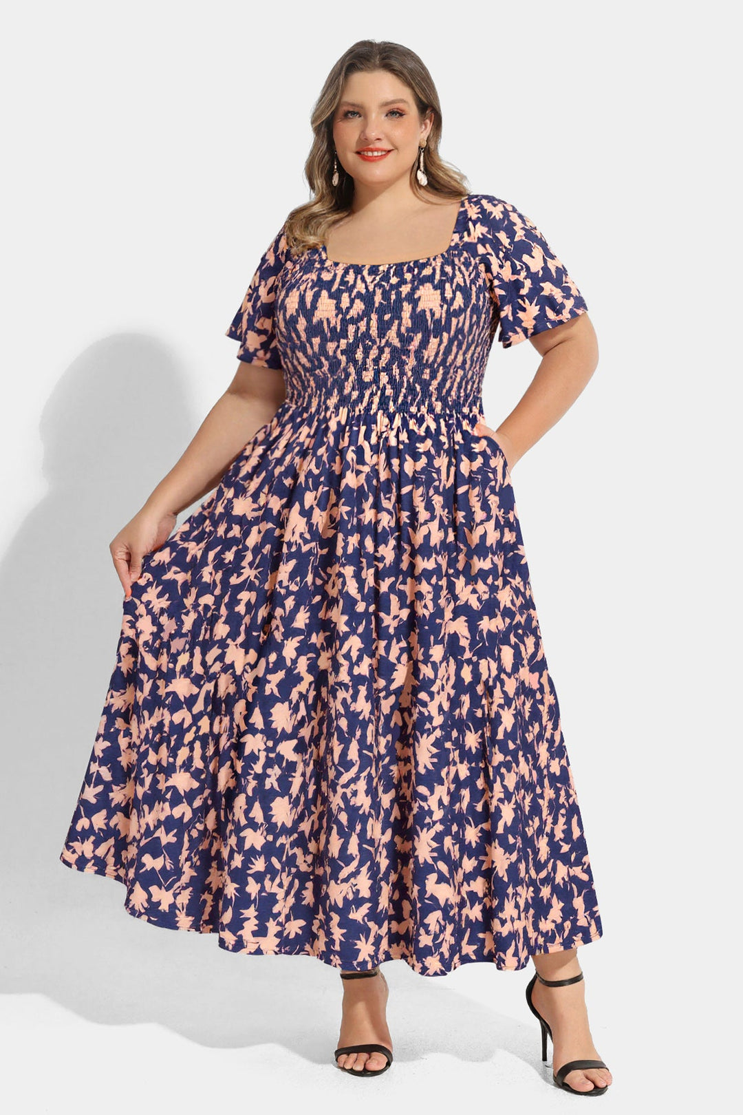 Pockets Floral Print Beach Summer Vibes Midi Dress