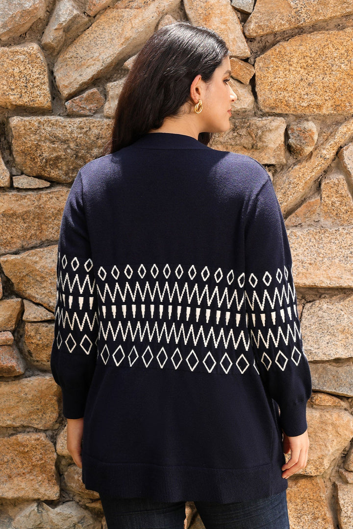 Pockets Aztec Pattern Button-Up Knit Cardigan