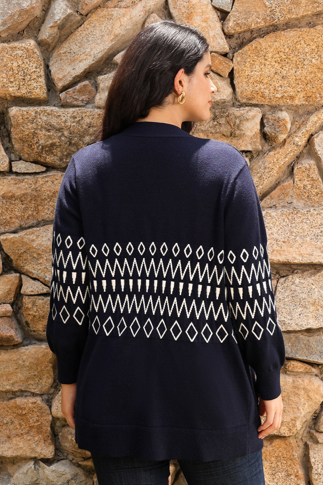 Pockets Aztec Pattern Button-Up Knit Cardigan