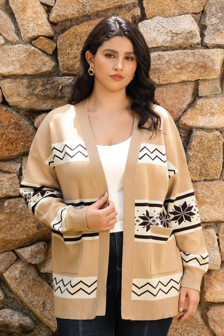 Pockets Open-Front Fair Isle Knit Cardigan