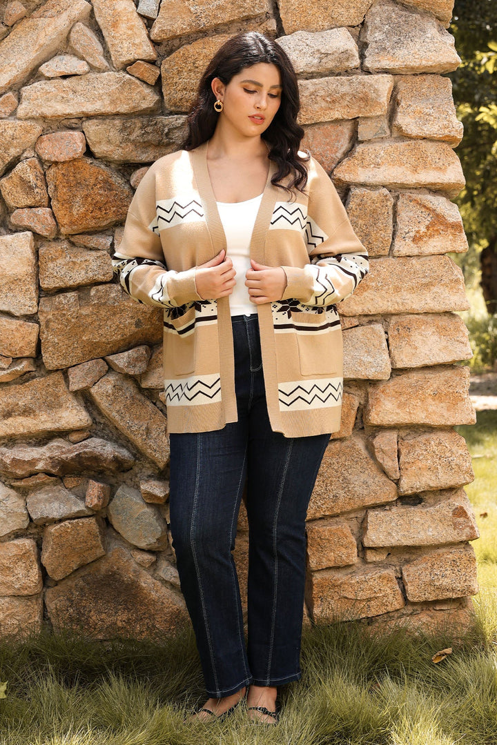Pockets Open-Front Fair Isle Knit Cardigan