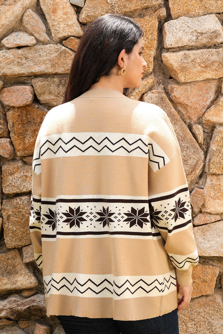 Pockets Open-Front Fair Isle Knit Cardigan