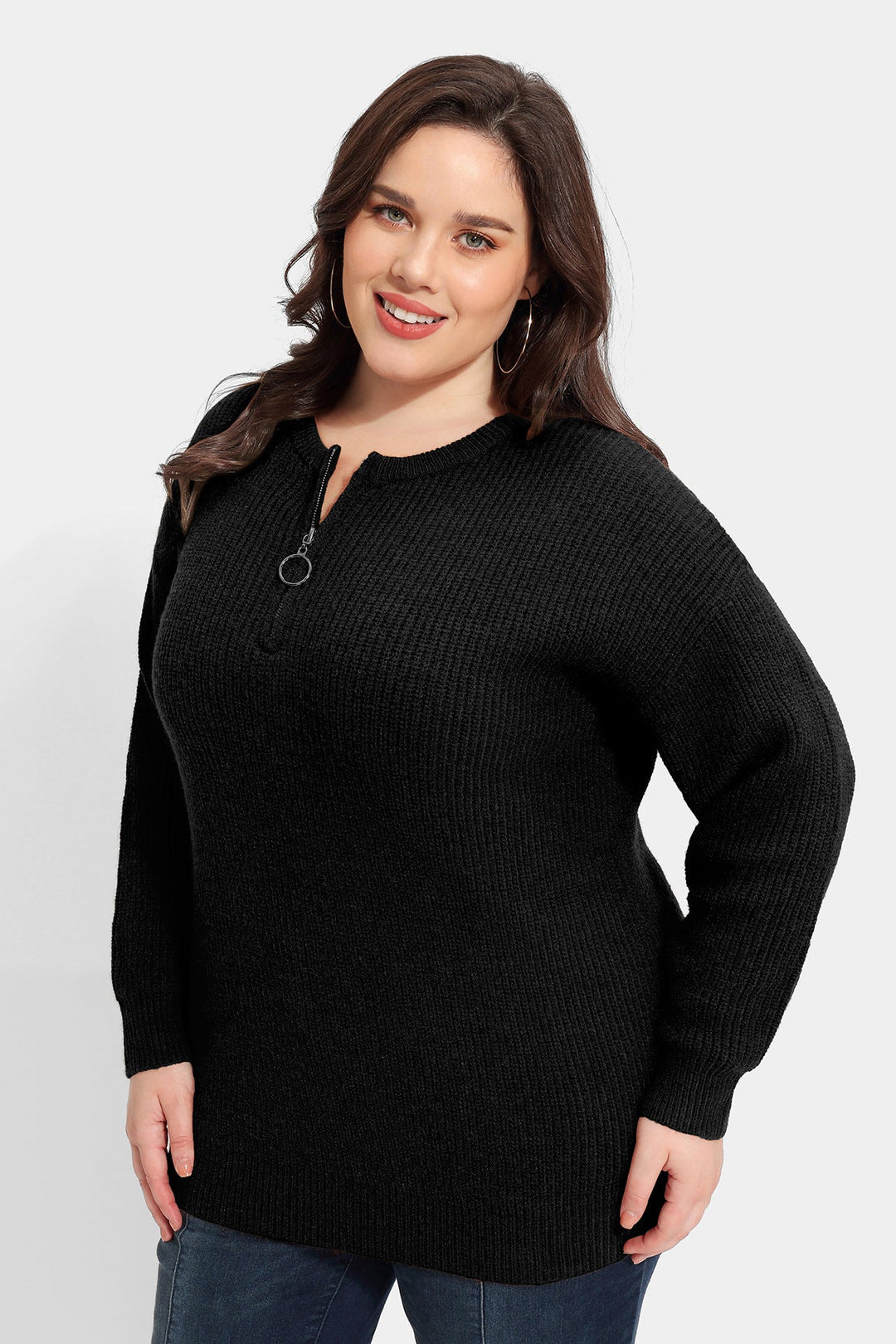 Quarter Zipper Up Plain Cashmere Woolen Sweater