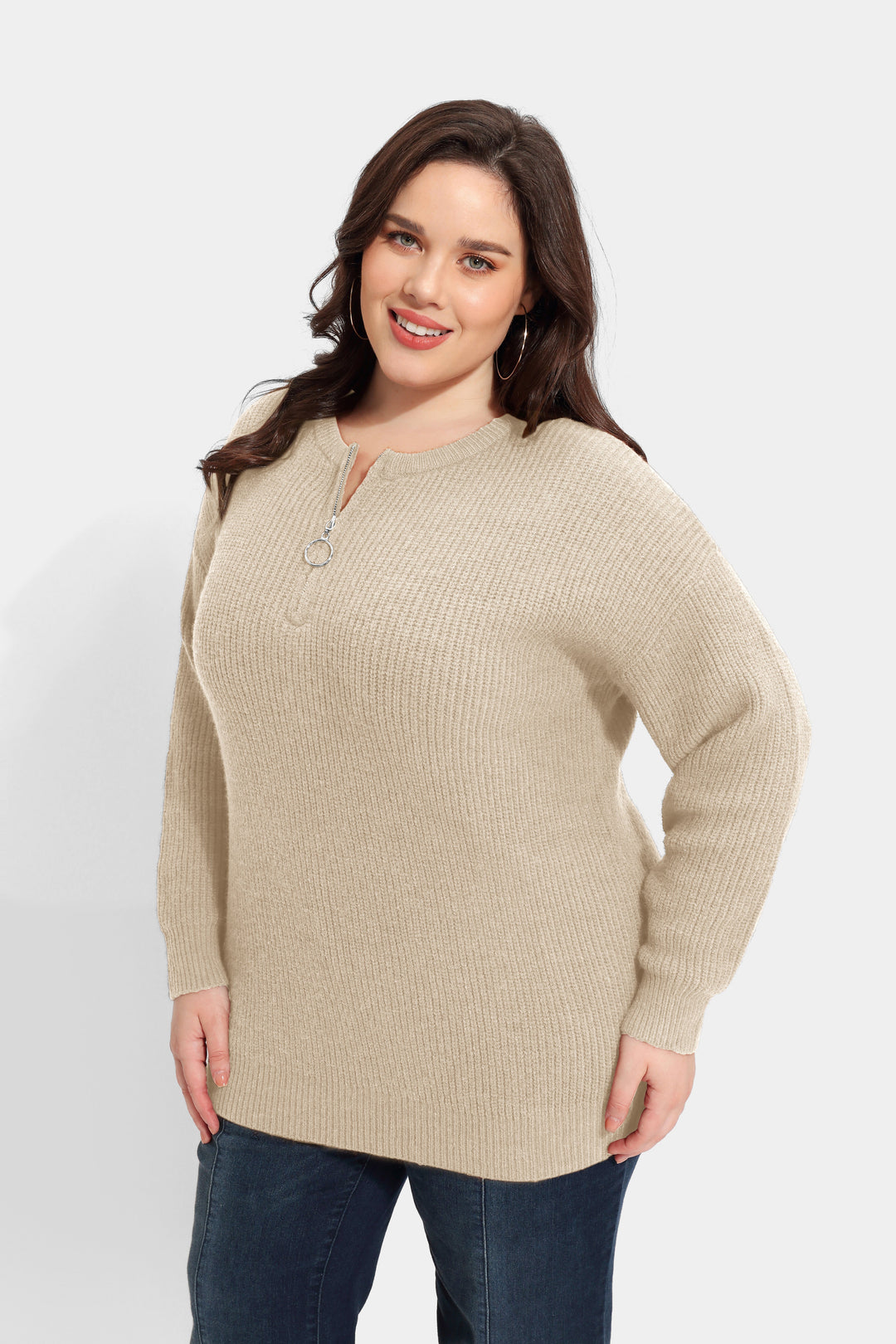 Quarter Zipper Up Plain Cashmere Woolen Sweater