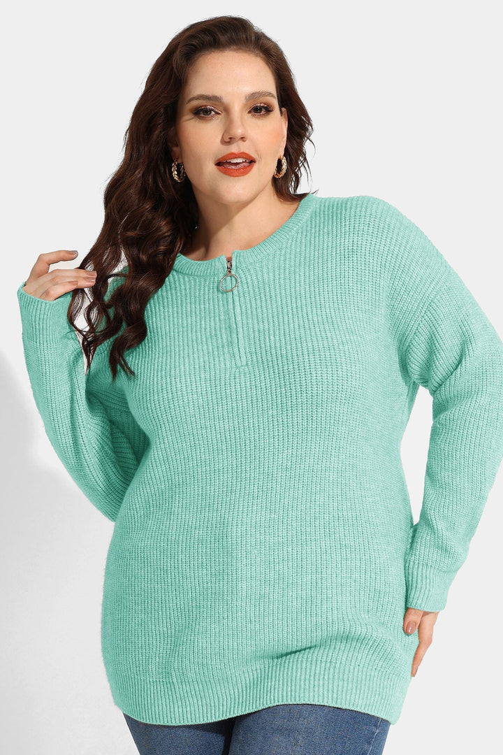 Quarter Zipper Up Plain Cashmere Woolen Sweater