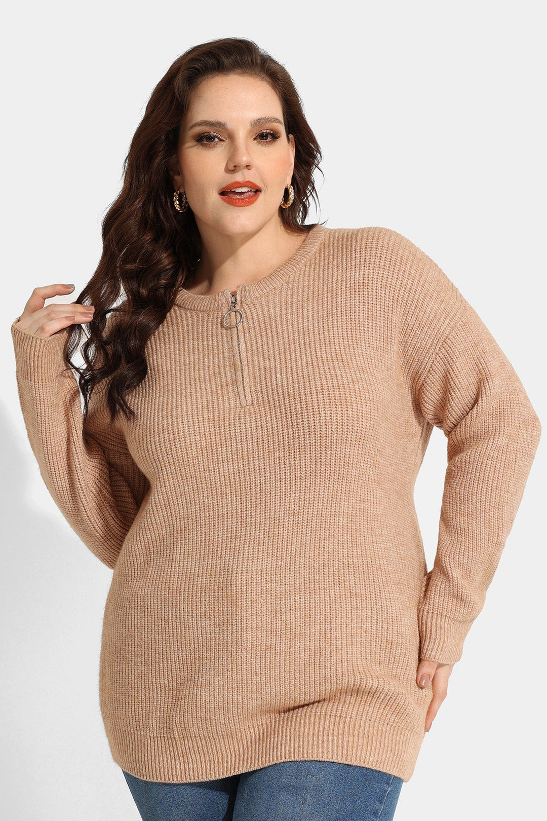 Quarter Zipper Up Plain Cashmere Woolen Sweater