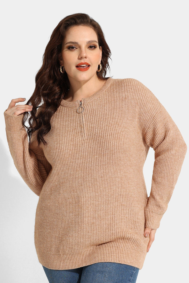 Quarter Zipper Up Plain Cashmere Woolen Sweater