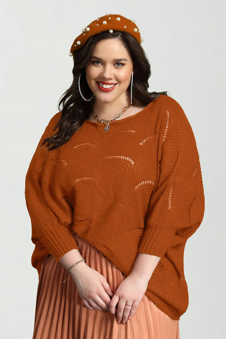 Solid Hollow Out Batwing Cashmere Knit Sweater