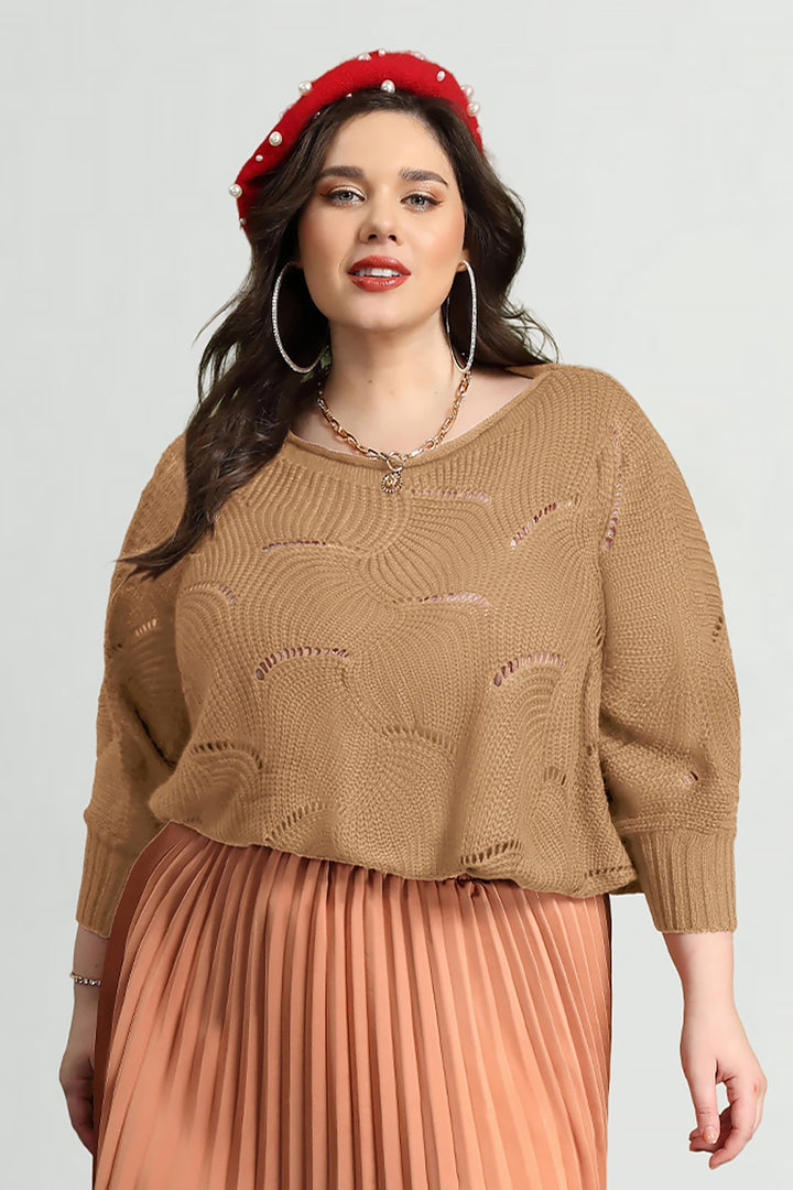 Solid Hollow Out Batwing Cashmere Knit Sweater