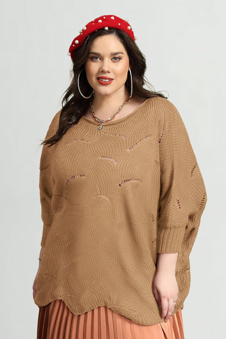 Solid Hollow Out Batwing Cashmere Knit Sweater