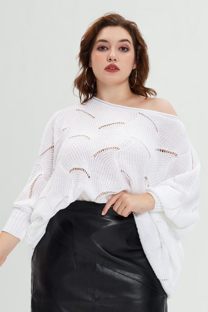 Solid Hollow Out Batwing Cashmere Knit Sweater