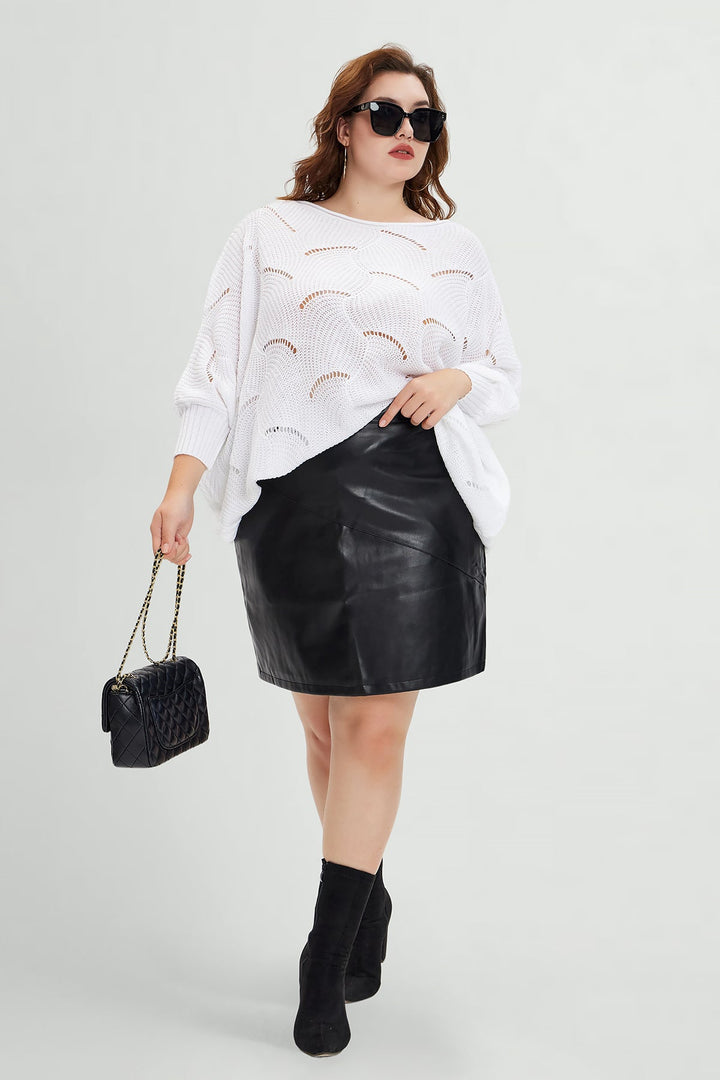 Solid Hollow Out Batwing Cashmere Knit Sweater