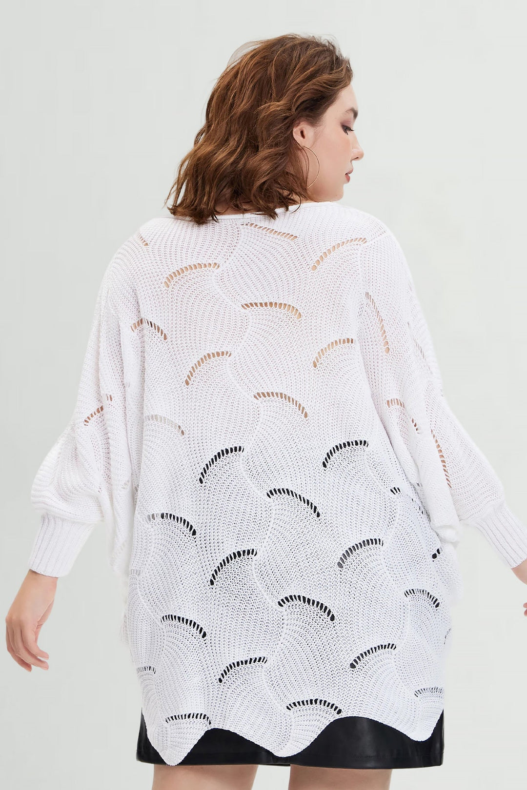 Solid Hollow Out Batwing Cashmere Knit Sweater