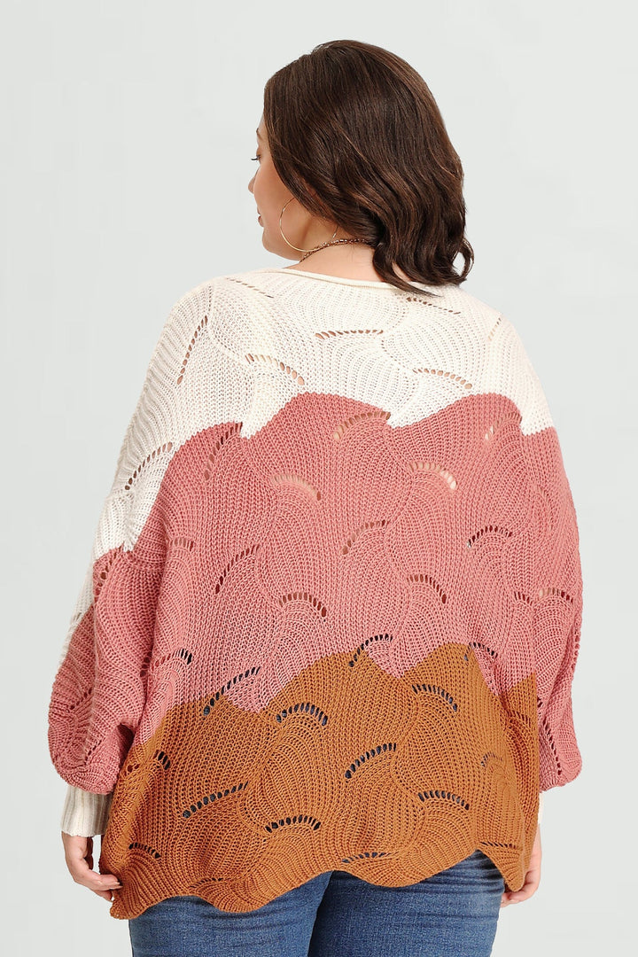 Cozy Color Block Hollow Out Batwing Knit Sweater