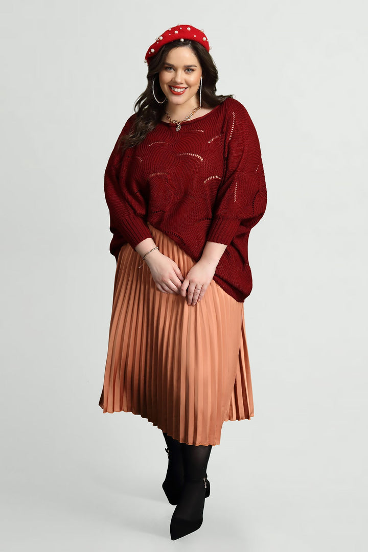 Solid Hollow Out Batwing Cashmere Knit Sweater