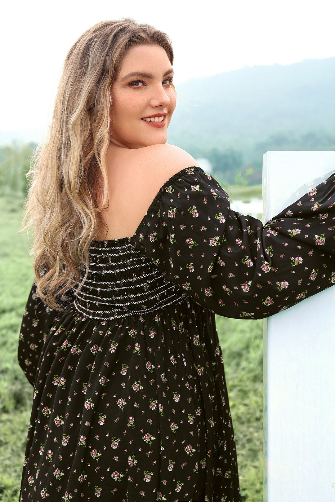 Pocket Floral Print Square Neck Tiered Maxi Dress