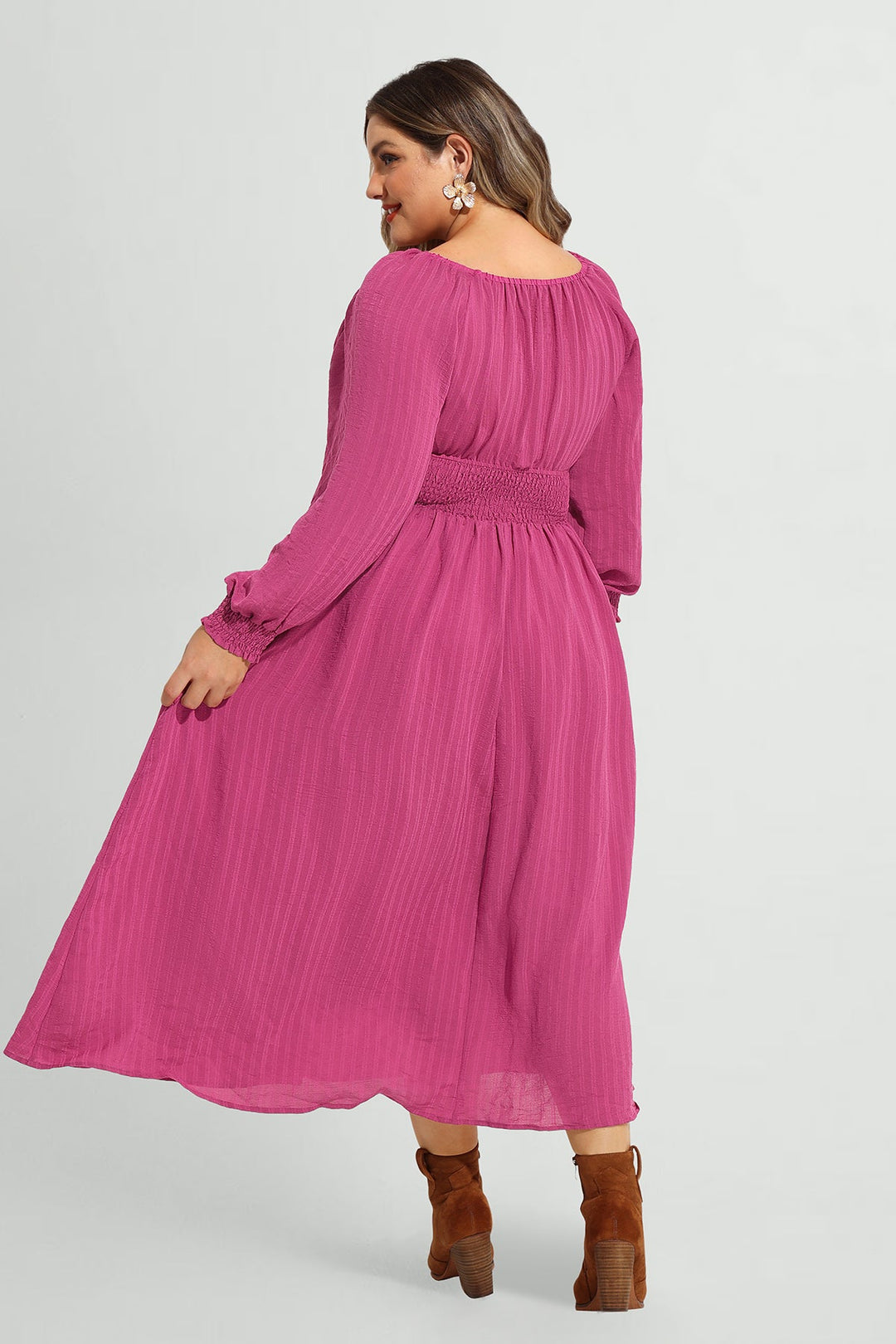 Pocket Adjustable Drawstring V Neck Shirred Maxi Dress